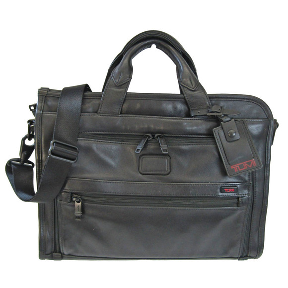 TUMI Slim Deluxe Portfolio 96110DH Men's Leather Briefcase Black - Picture 1 of 10